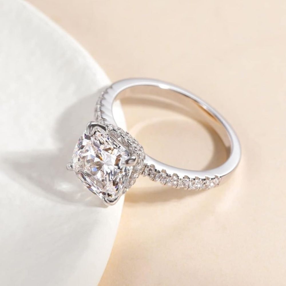 Paved Cushion Cut Engagement Ring